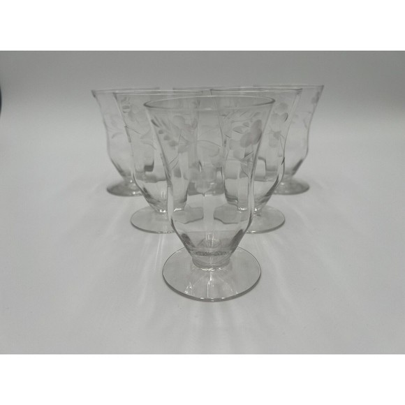 Vintage Juice Glasses Flower Etched Stem Set of 4‎ Glasses - Picture 1 of 6
